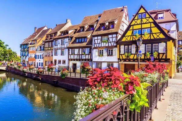 Colmar, France. Colmar, Alsace, France. Petit Venice, water canal and traditional half timbered houses.